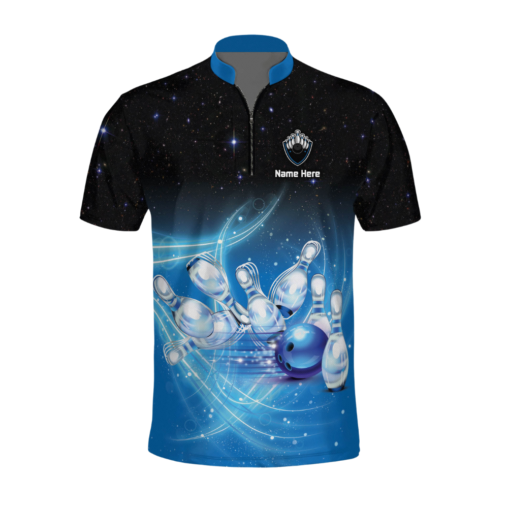 Custom Blue And Black Team Bowling Jerseys For Men, Custom Bowling Team Shirts BM0275