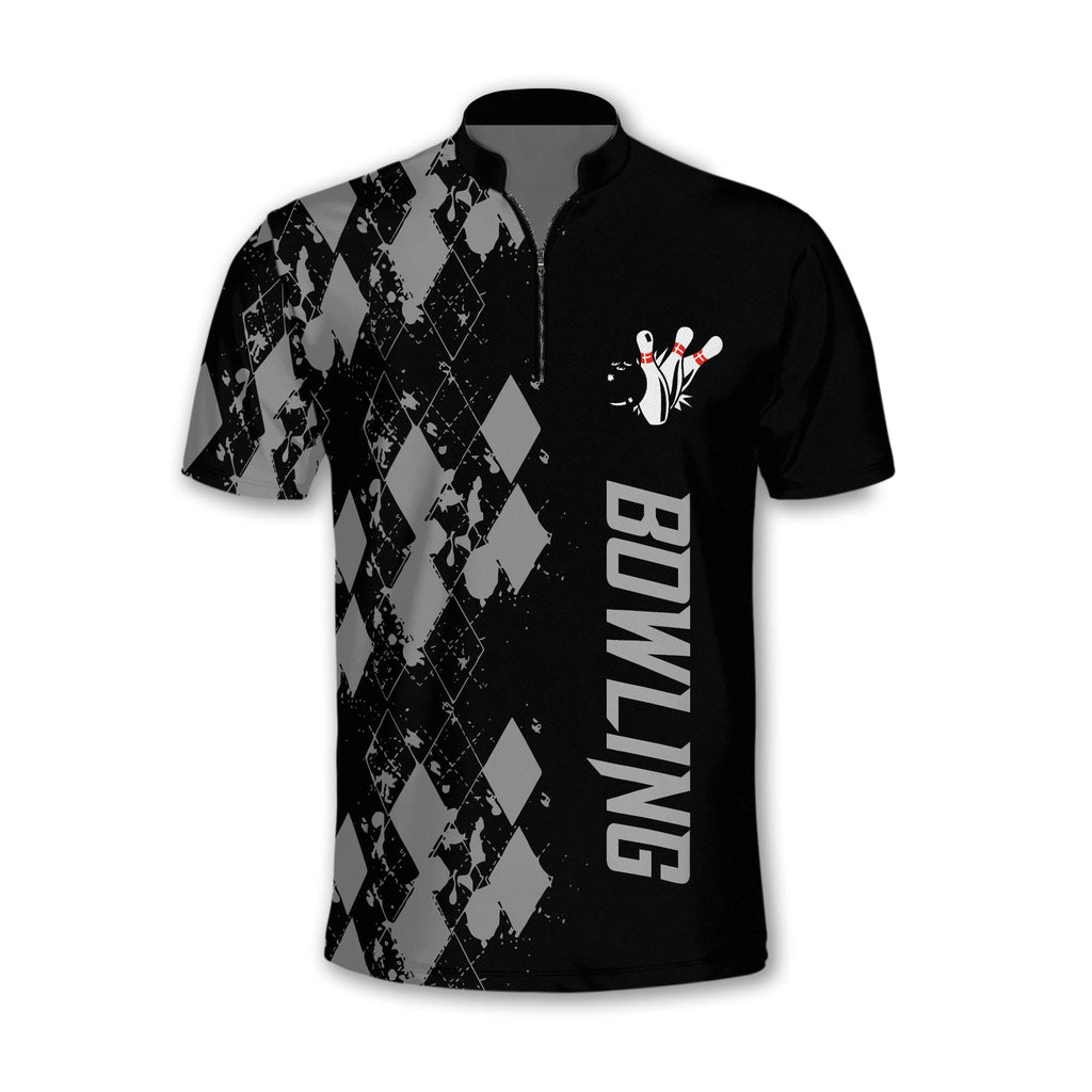 Custom Team Black Bowling Jerseys Shirt For Men, Custom Argyle Bowling Team Shirt BO0183