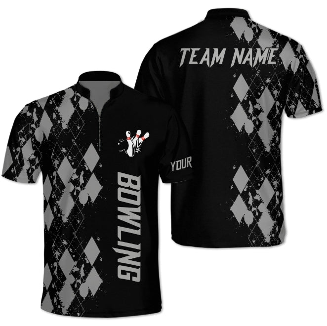Custom Team Black Bowling Jerseys Shirt For Men, Custom Argyle Bowling Team Shirt BO0183