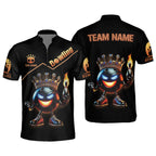 Custom Flame Bowling Ball King Black Bowling Team Jersey Shirts For Men, Custom Bowling Team Shirts BE0062