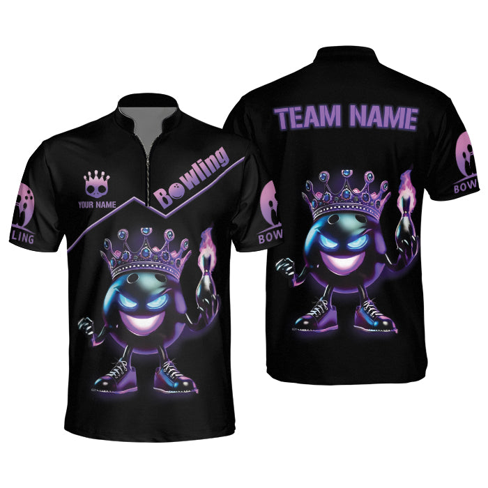 Custom Flame Bowling Ball King Black Bowling Team Jersey Shirts For Men, Custom Bowling Team Shirts BE0062