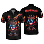 Custom Flame Bowling Ball King Black Bowling Team Jersey Shirts For Men, Custom Bowling Team Shirts BE0062