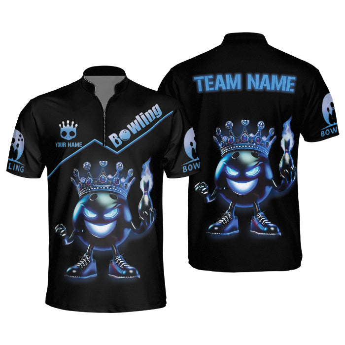 Custom Flame Bowling Ball King Black Bowling Team Jersey Shirts For Men, Custom Bowling Team Shirts BE0062
