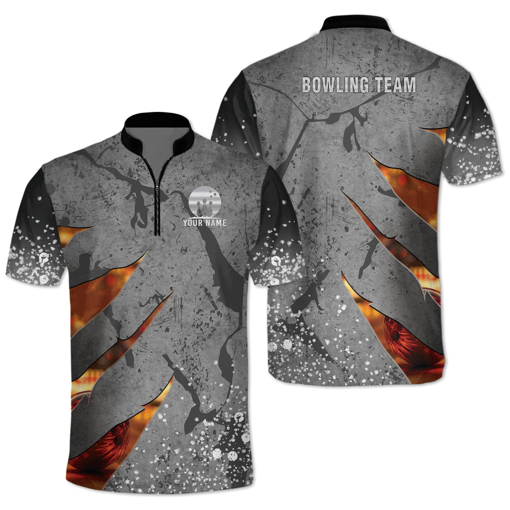 Custom Grey Team Bowling Jersey Shirt For Men, Custom Team Bowling Shirt BZ0023
