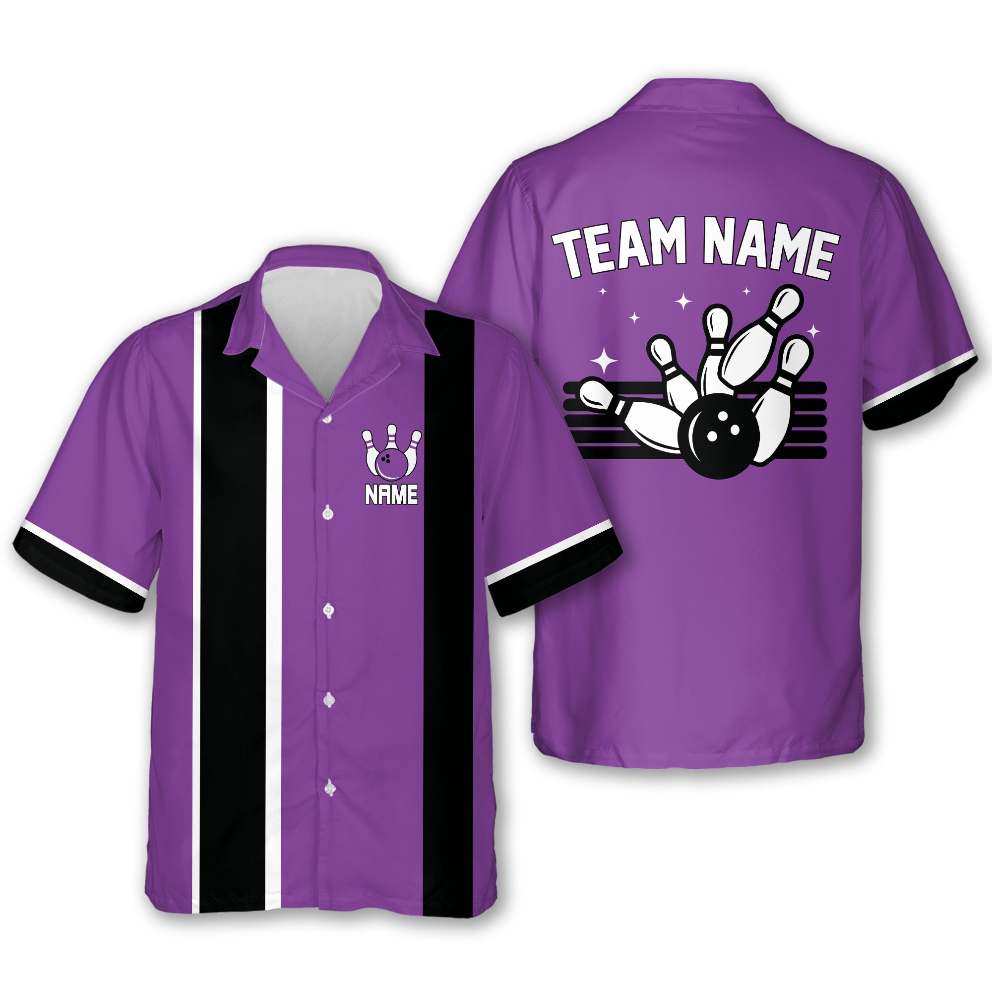 Custom Vintage Bowling Hawaiian Shirts For Men, Custom Purple Bowling Team Shirts BE0054