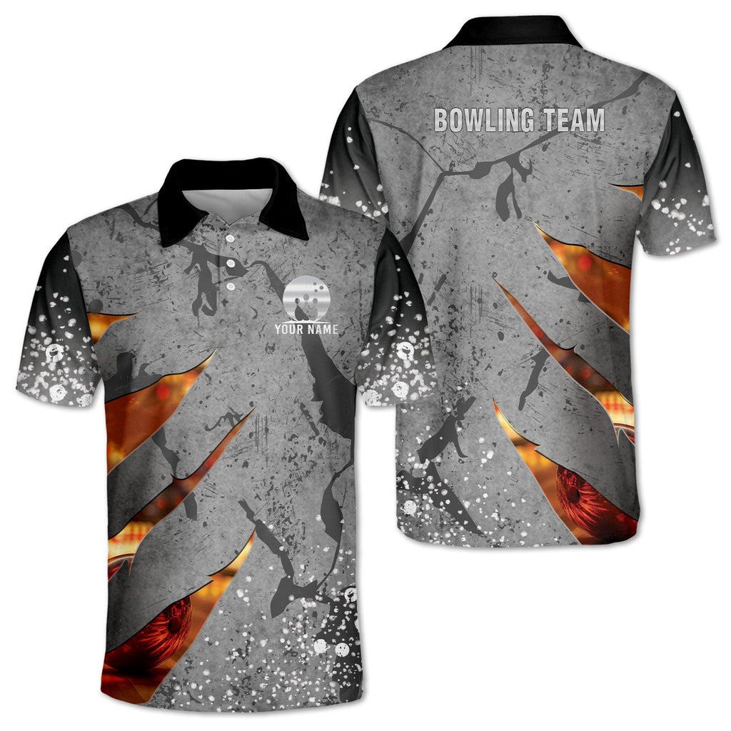 Custom Grey Team Bowling Polo Shirt For Men, Custom Bowling Team Shirts BM0311