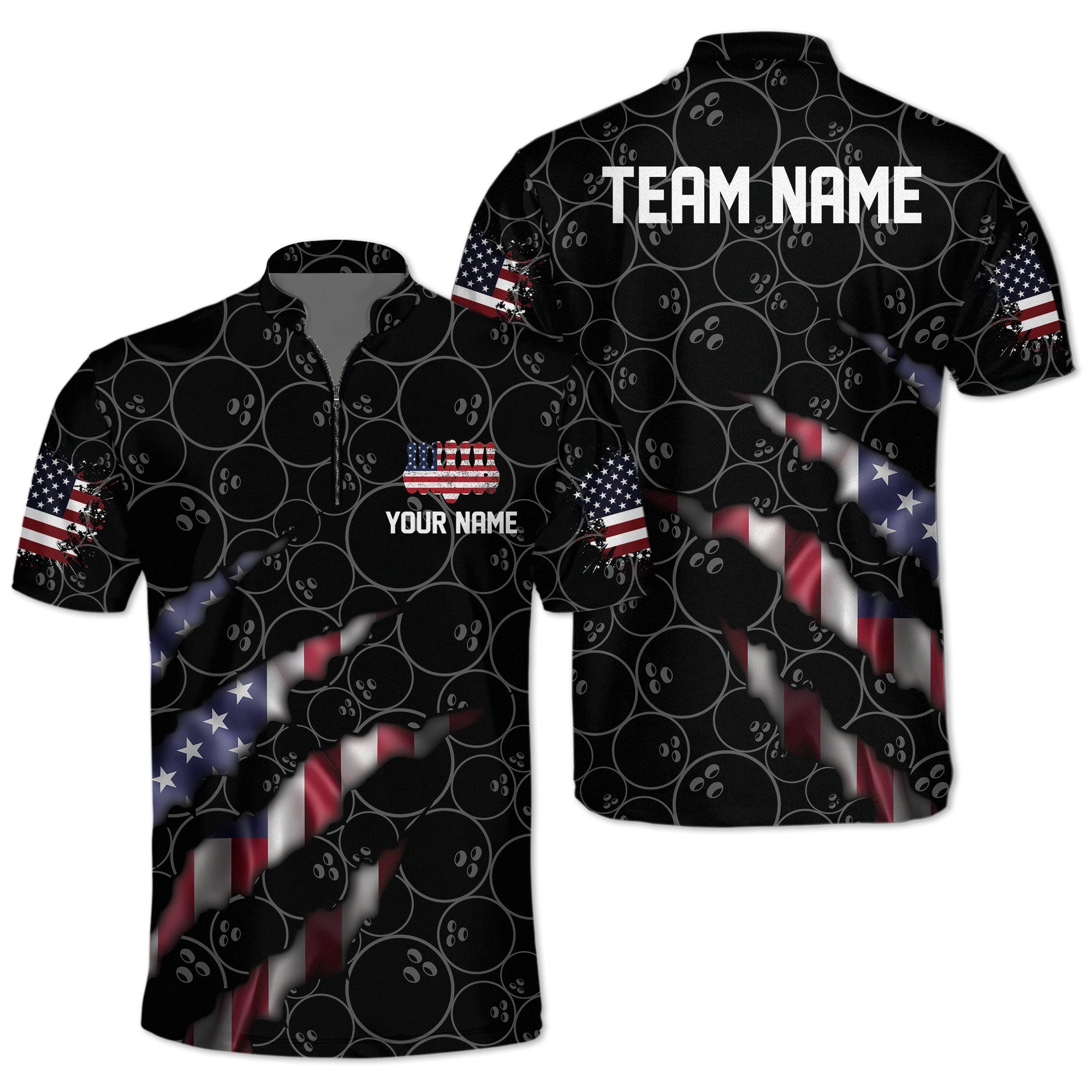 Custom American Flag Bowling Jersey For Men, Custom 4th Of July Patriotic Bowling Team Shirts BM0328
