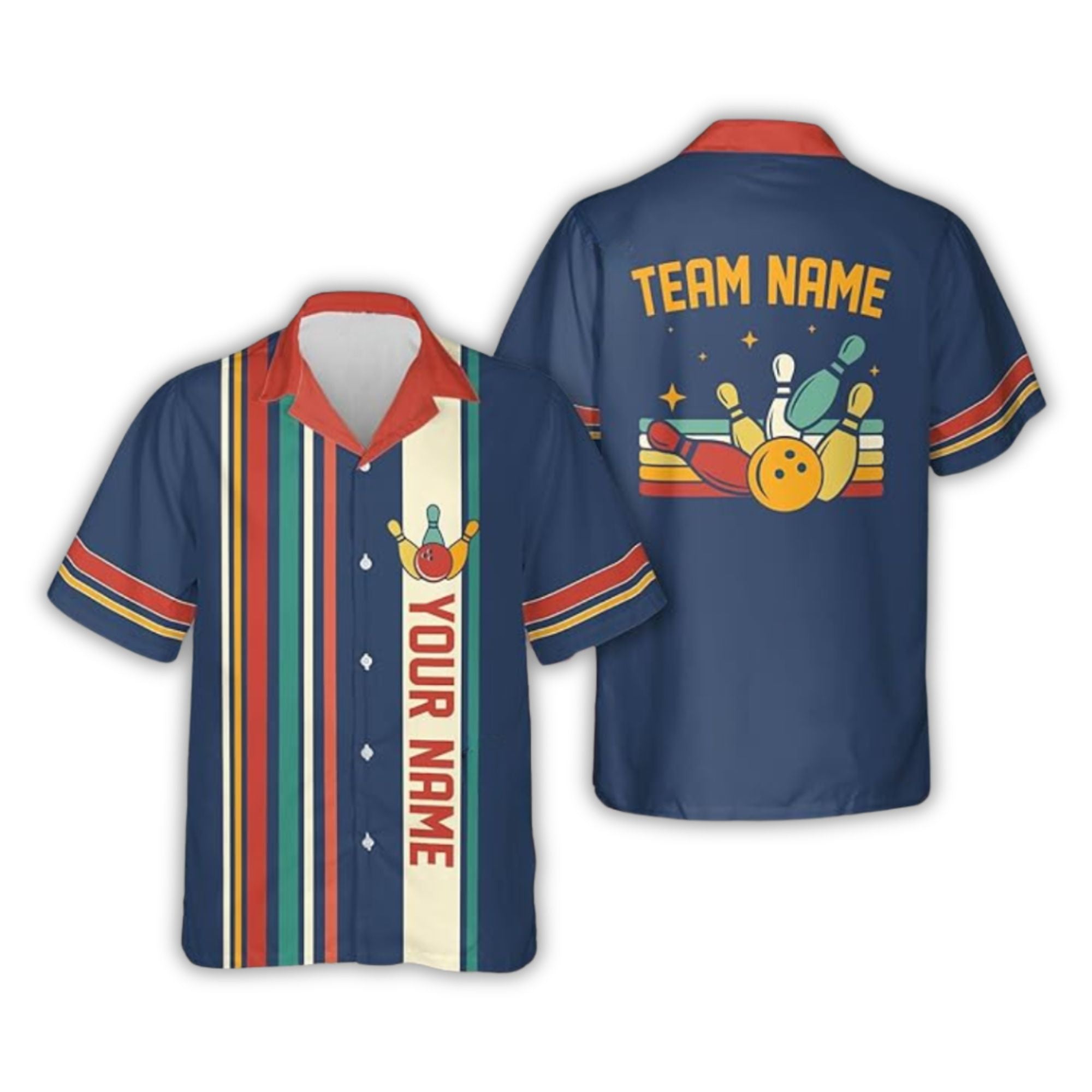 Custom Retro Bowling Hawaiian Shirt For Men, Custom Retro Blue Bowling Team Shirt HB0169