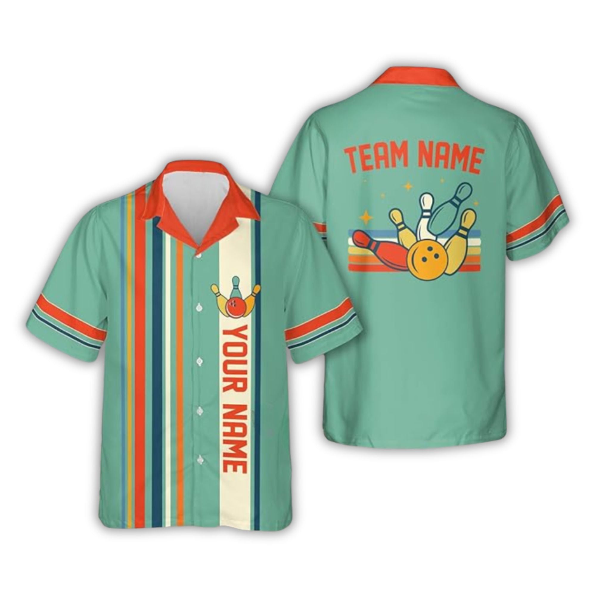 Custom Retro Bowling Hawaiian Shirt For Men, Custom Retro Blue Bowling Team Shirt HB0169