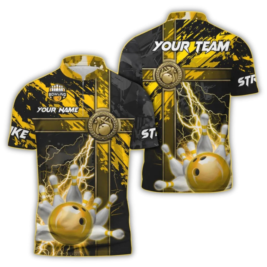 Custom Black And Blue Team Bowling Jersey Shirt, Custom Team Thunder Bowling Shirt BO0170