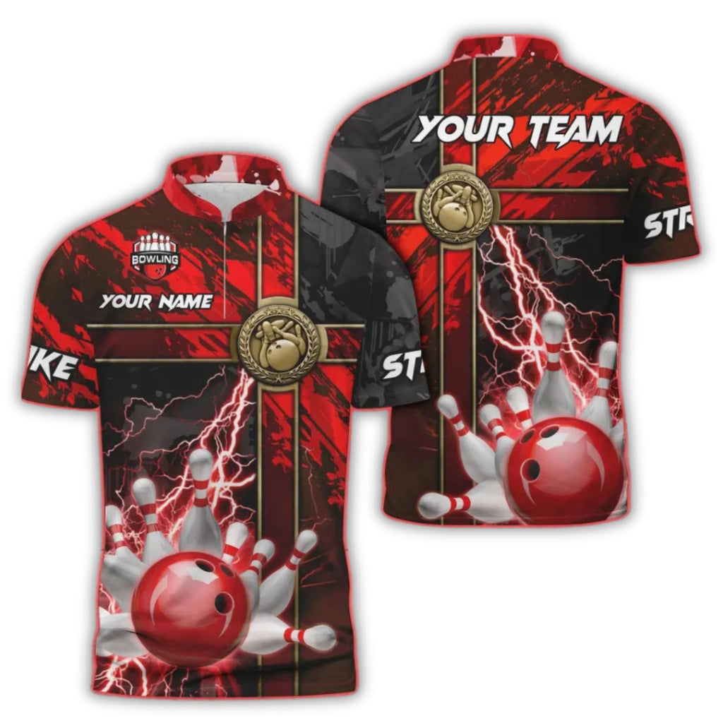 Custom Black And Blue Team Bowling Jersey Shirt, Custom Team Thunder Bowling Shirt BO0170
