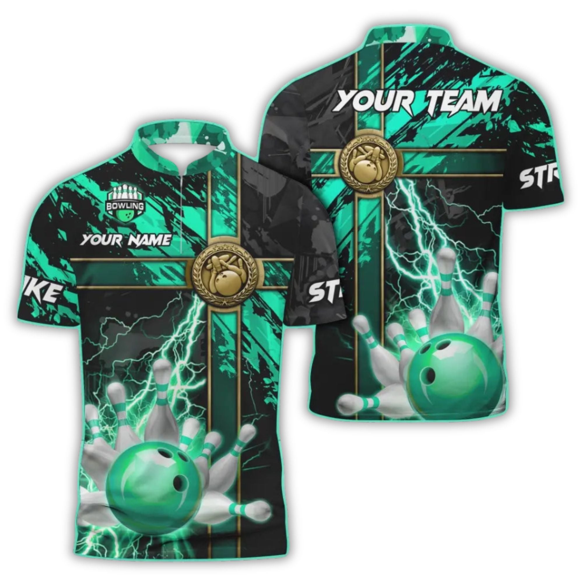 Custom Black And Blue Team Bowling Jersey Shirt, Custom Team Thunder Bowling Shirt BO0170