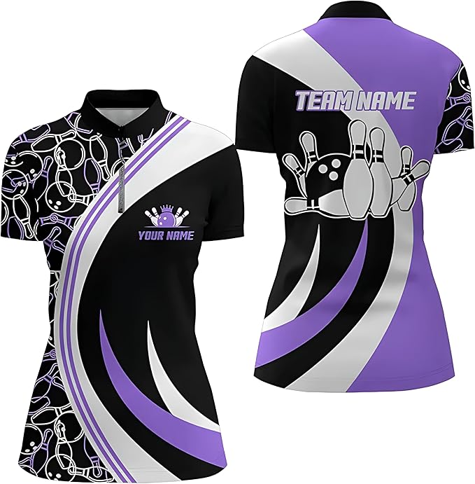 Custom Women Bowling Jerseys, Custom Black And Pink Team Bowling Jersey Shirt For Women, Custom Women Bowling Team Shirts BZ0031