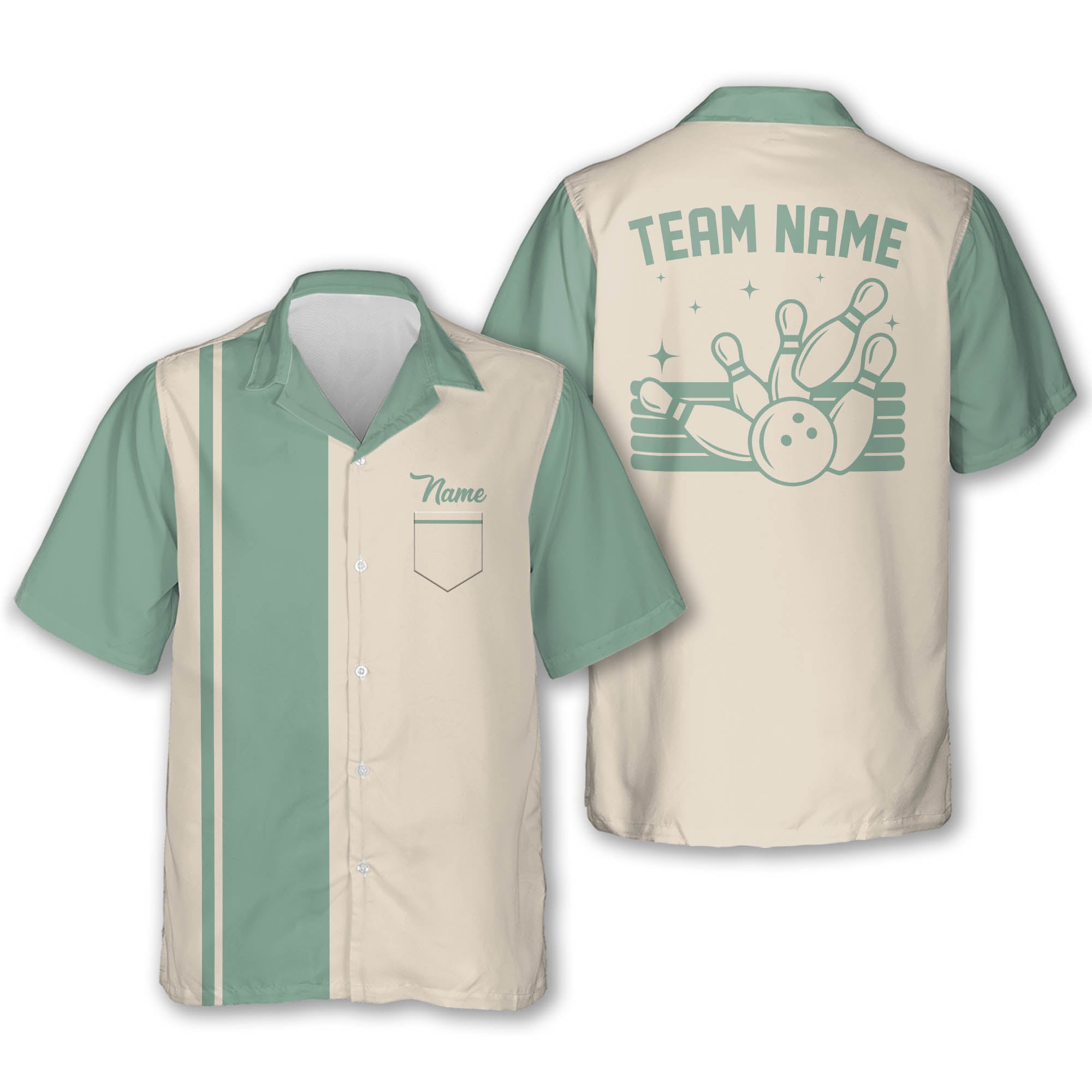 Custom Vintage Bowling Hawaiian Shirt For Men, Custom Team Vintage Blue Bowling Shirt BE0008