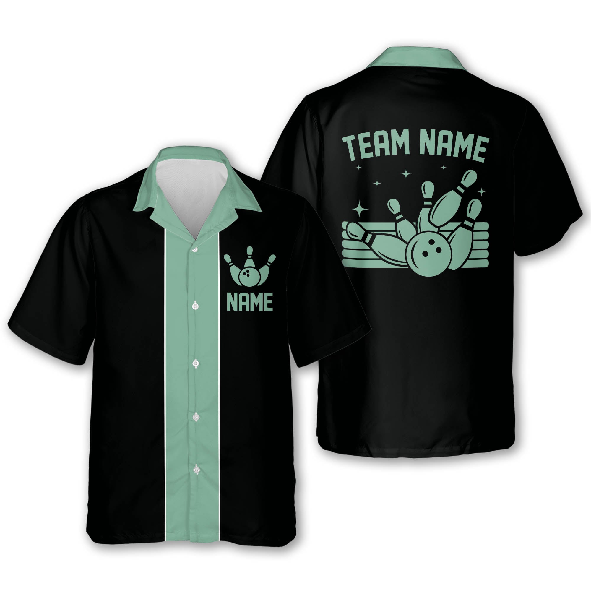 Custom Vintage Bowling Hawaiian Shirt For Men, Custom Black And Red Vintage Bowling Team Shirt BE0011