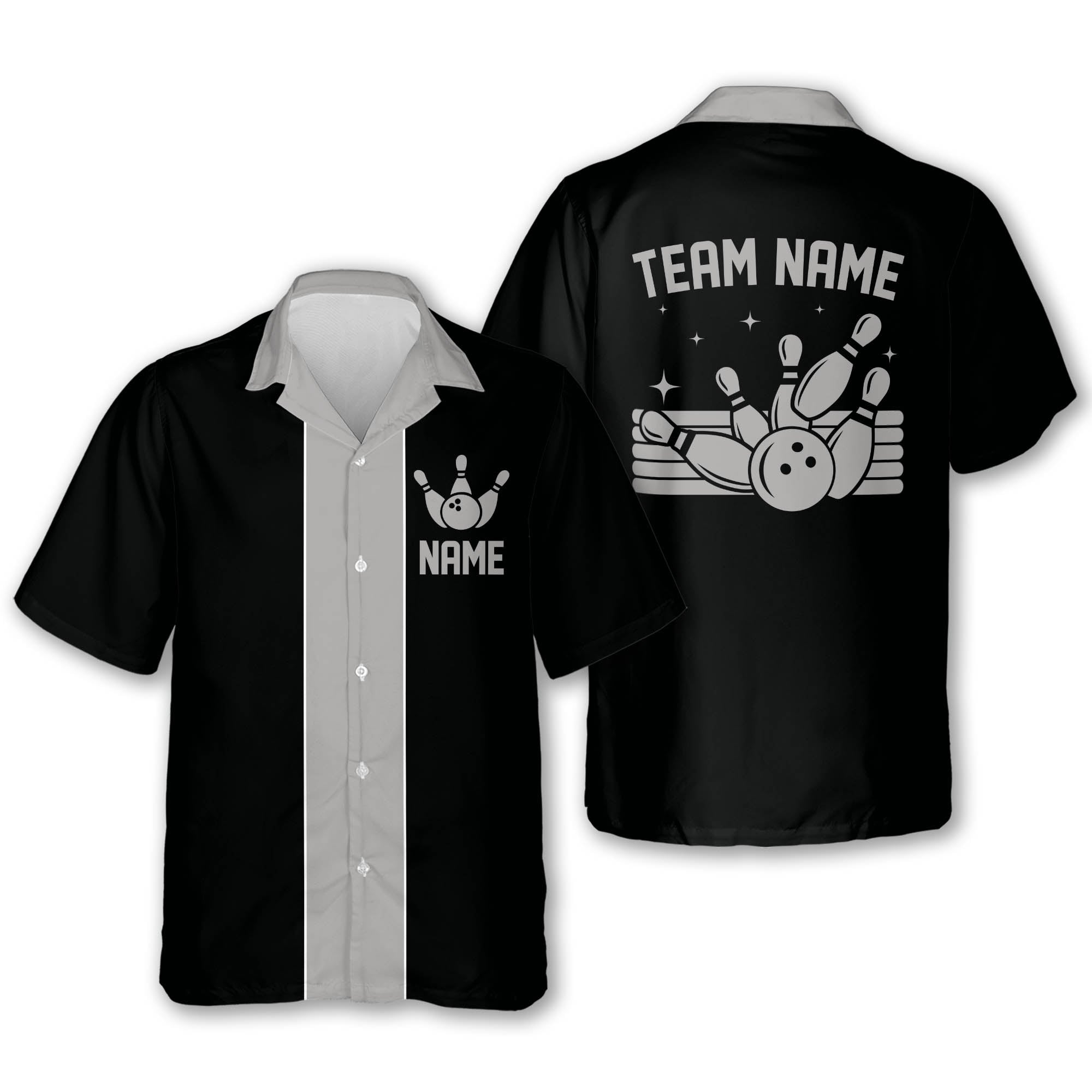 Custom Vintage Bowling Hawaiian Shirt For Men, Custom Black And Red Vintage Bowling Team Shirt BE0011