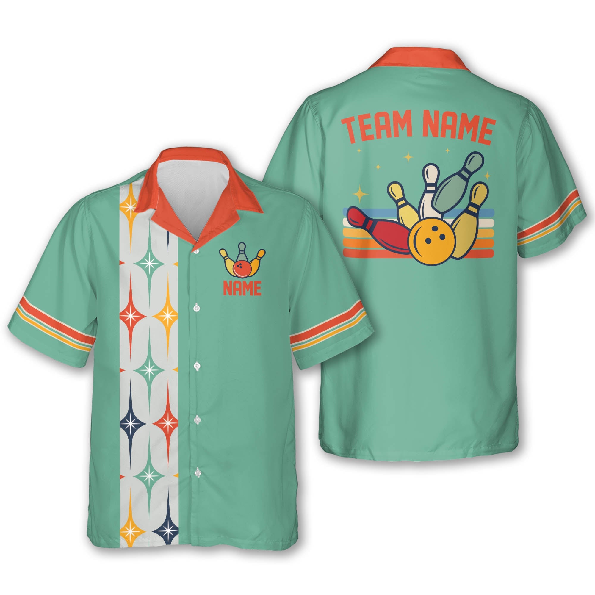 Custom Retro Bowling Hawaiian Shirts For Men, Custom Retro Black Bowling Team Shirts BE0014