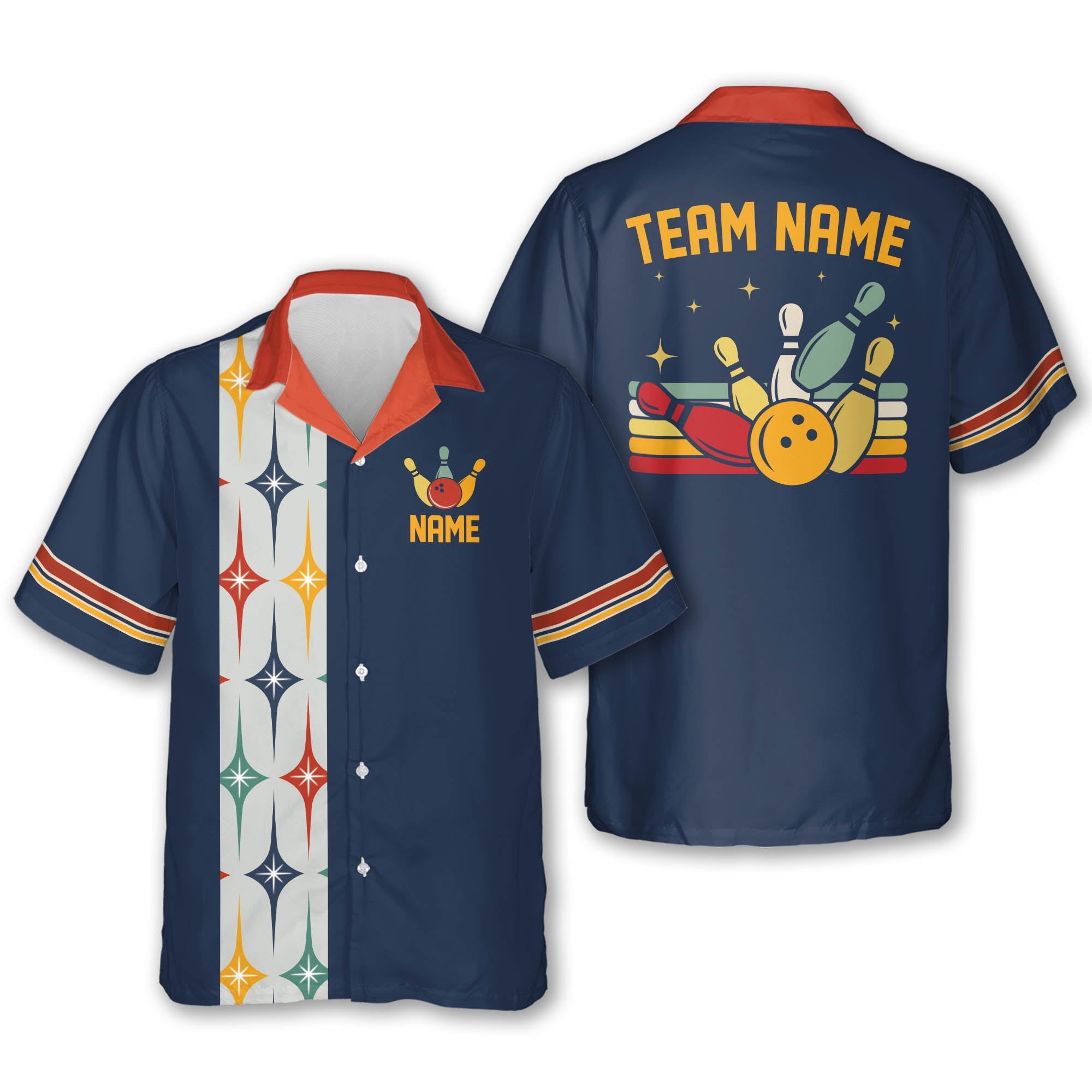 Custom Retro Bowling Hawaiian Shirts For Men, Custom Retro Black Bowling Team Shirts BE0014