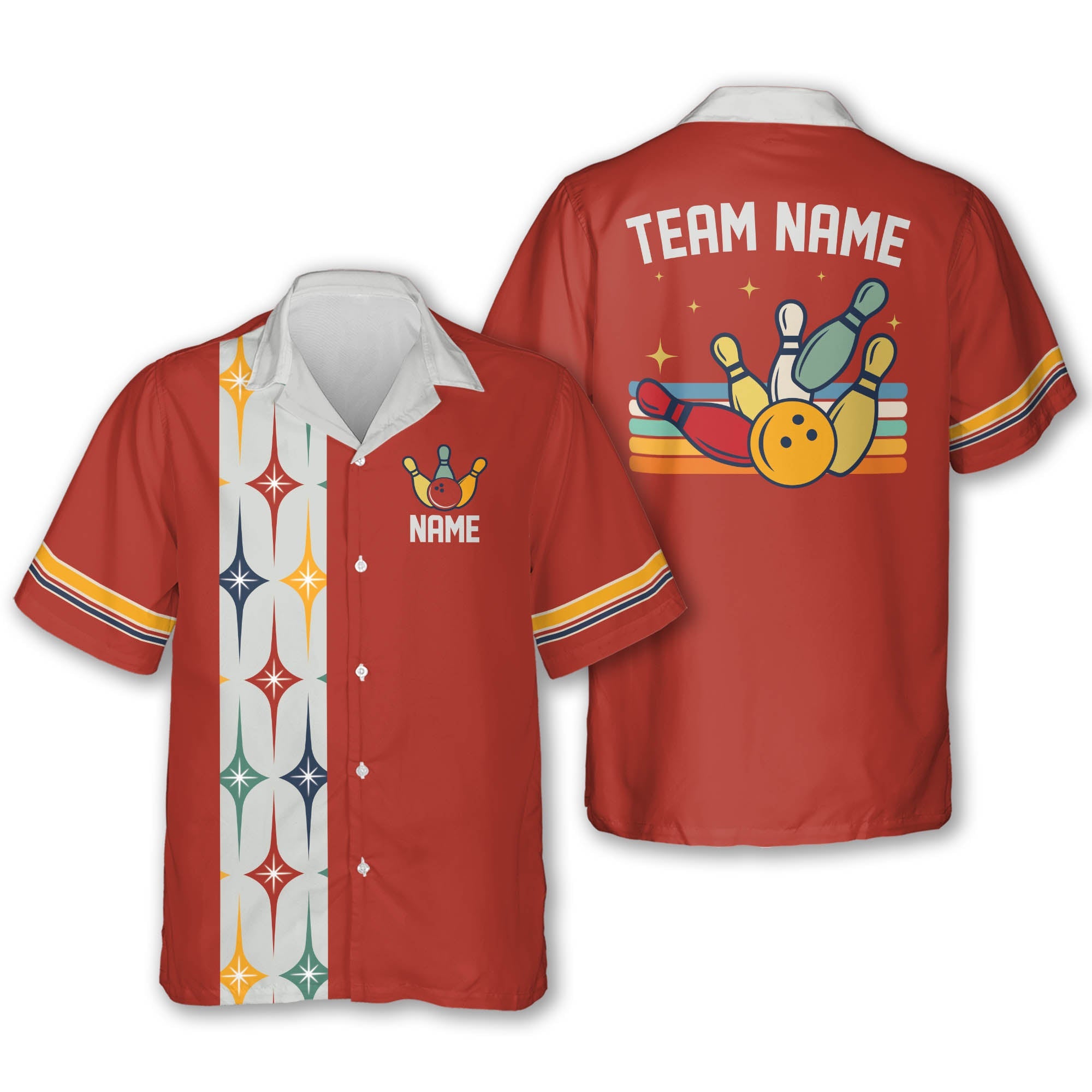 Custom Retro Bowling Hawaiian Shirts For Men, Custom Retro Black Bowling Team Shirts BE0014
