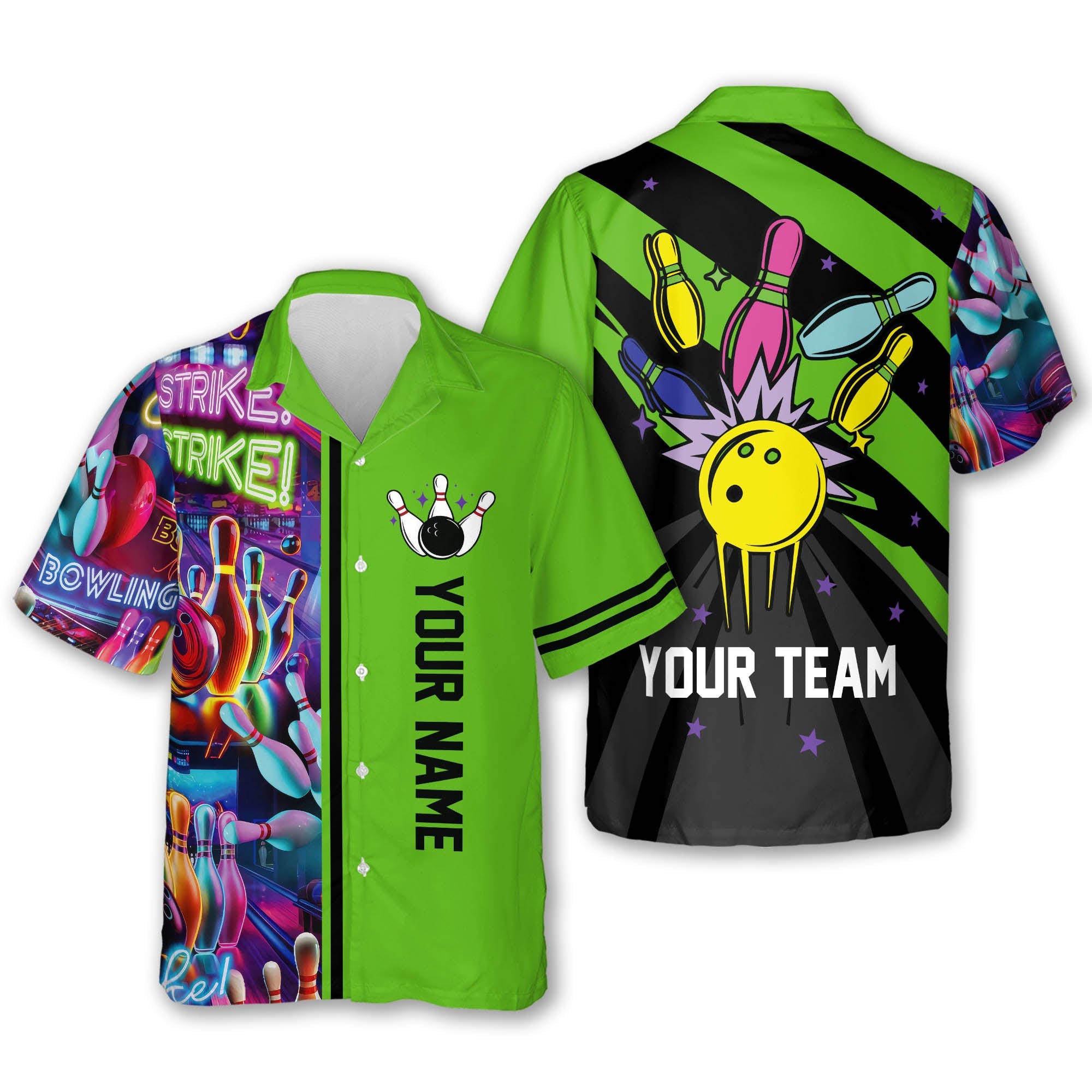 Custom Retro Bowling Hawaiian Shirts For Men, Custom Retro Bowling Team Shirts BE0016
