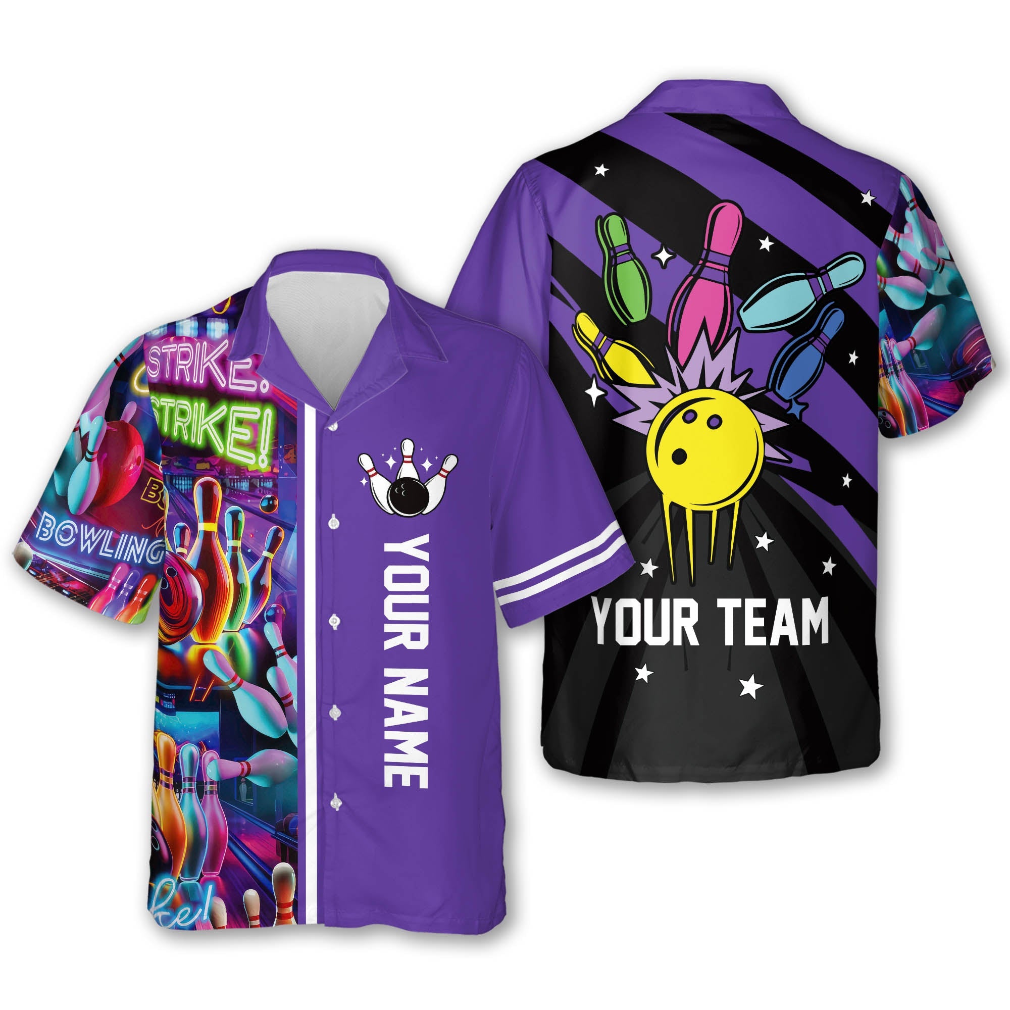 Custom Retro Bowling Hawaiian Shirts For Men, Custom Retro Bowling Team Shirts BE0016