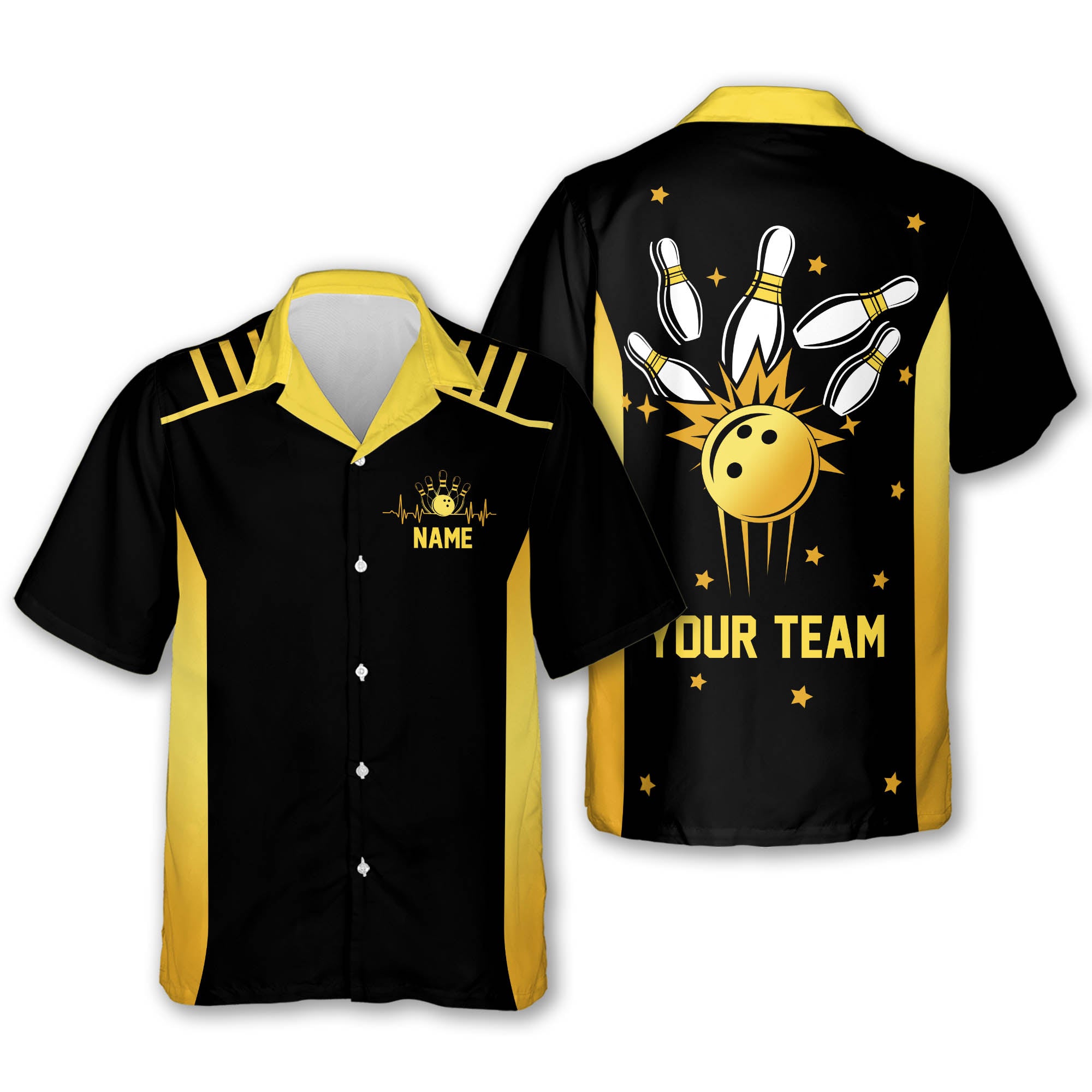 Custom Team Black And Blue Bowling Hawaiian Shirt For Men, Custom Bowling Shirt BE0017