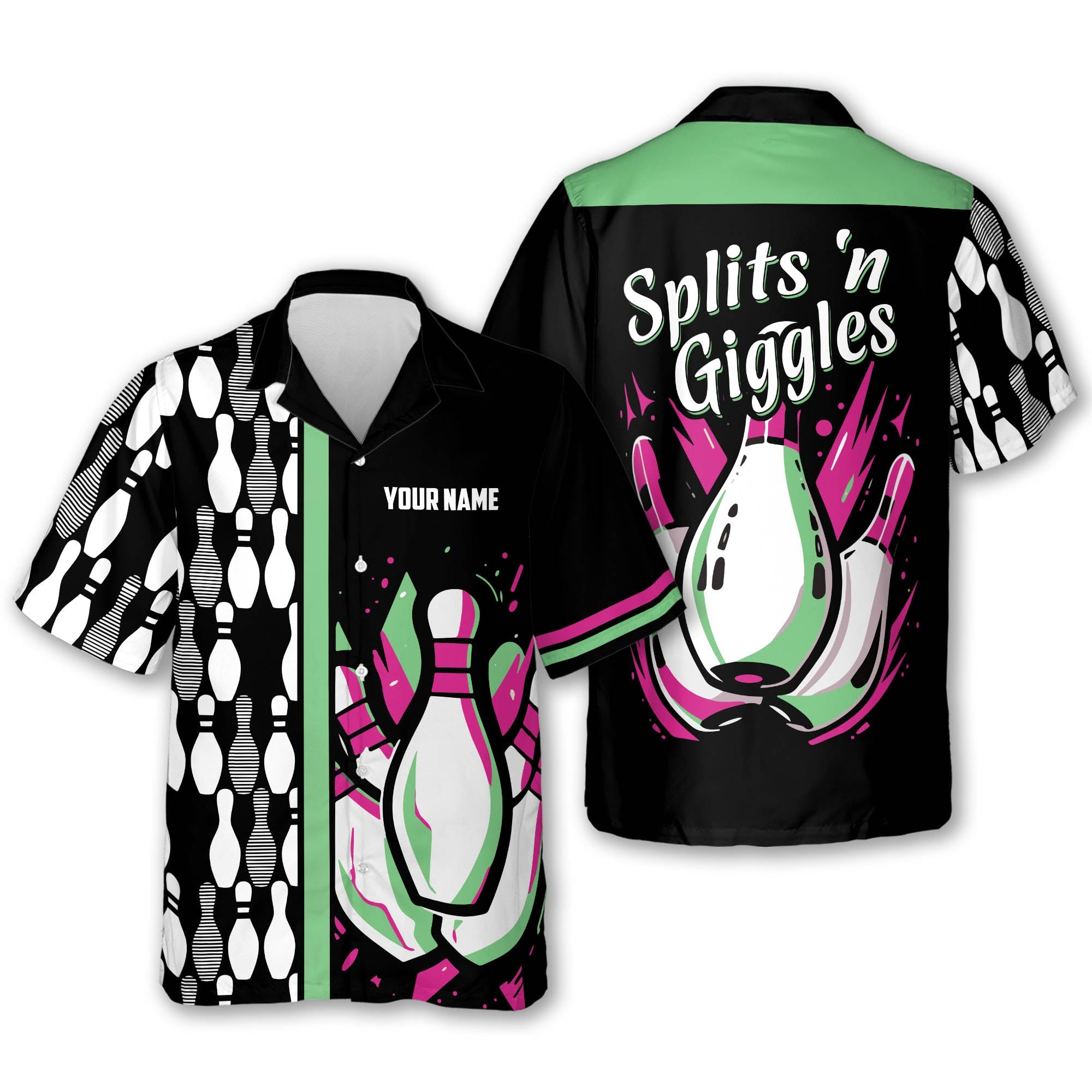 Custom Splits'n Giggles Bowling Hawaiian Shirt For Men, Custom Funny Bowling Shirt BE0030