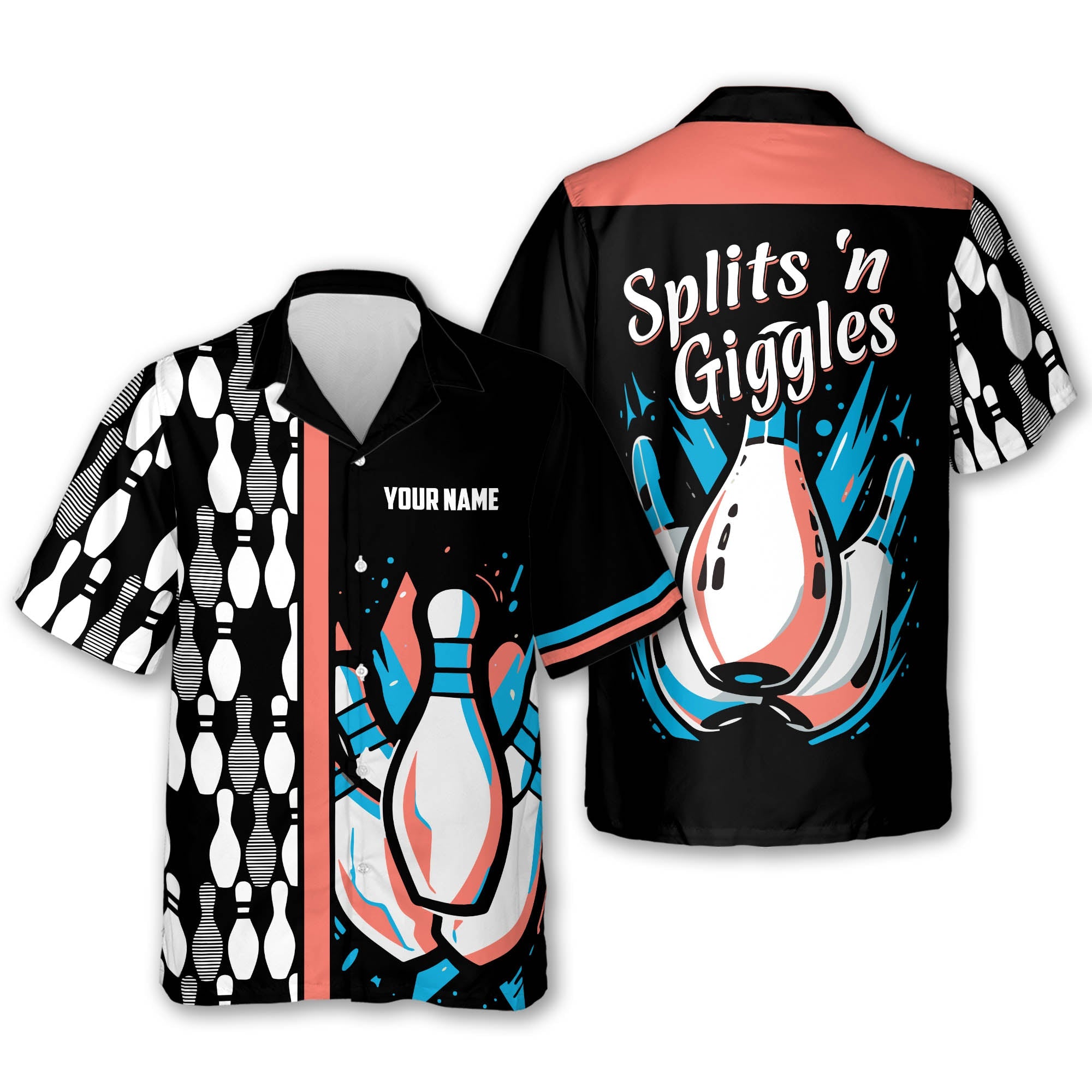 Custom Splits'n Giggles Bowling Hawaiian Shirt For Men, Custom Funny Bowling Shirt BE0030