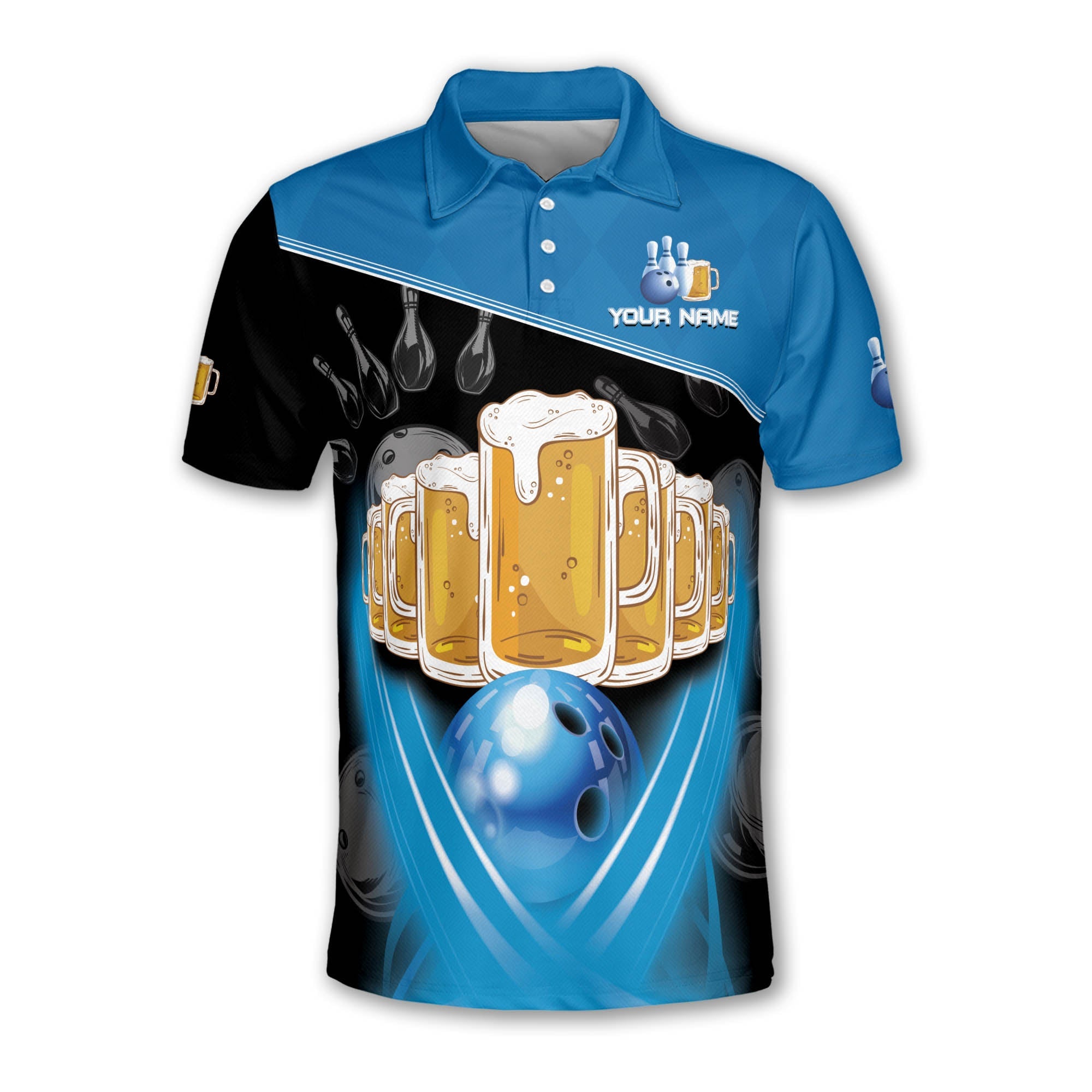 Custom Beer Bowling Polo Shirt For Men, Custom Beer Bowling Team Shirts BE0034