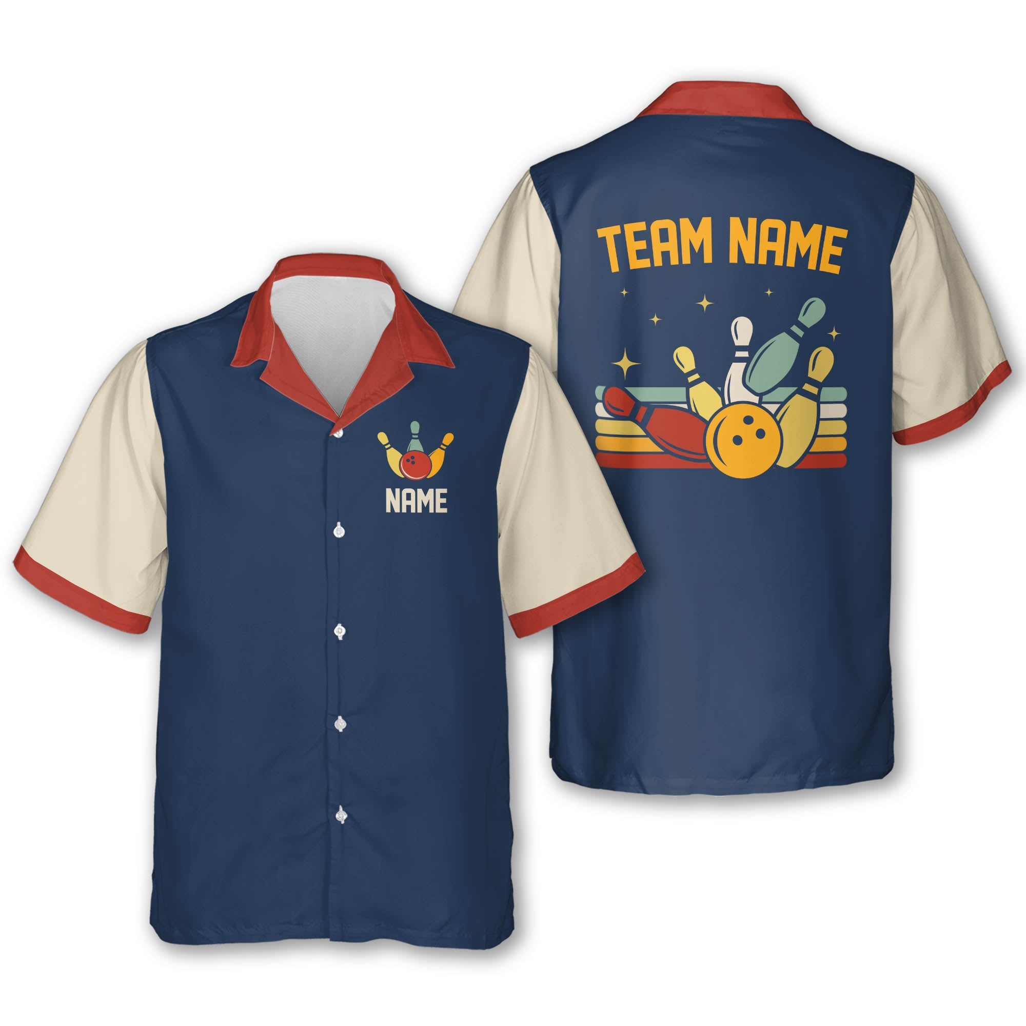 Custom Red Team Bowling Hawaiian Shirt For Men, Custom Retro Bowling Team Shirts BE0038