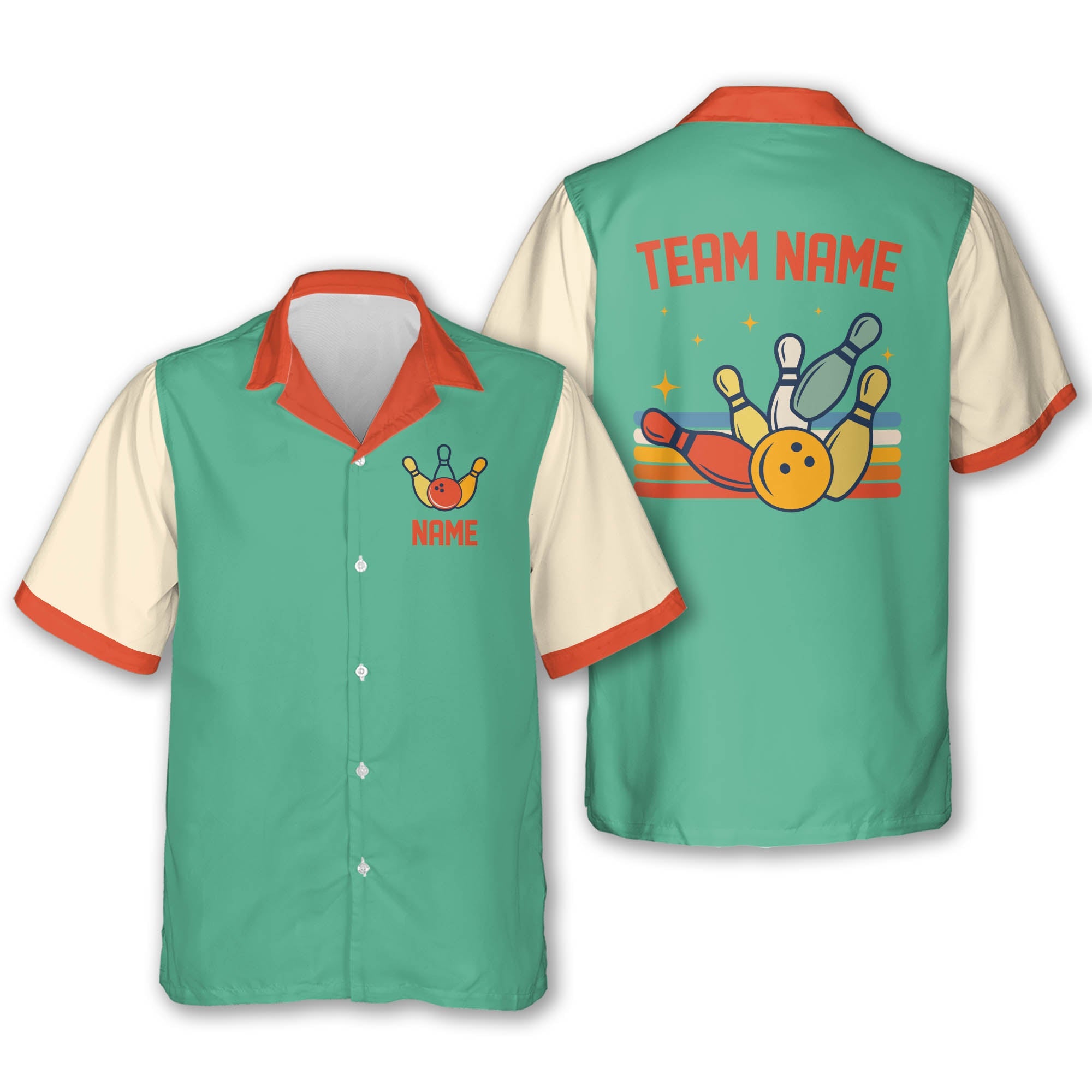 Custom Red Team Bowling Hawaiian Shirt For Men, Custom Retro Bowling Team Shirts BE0038