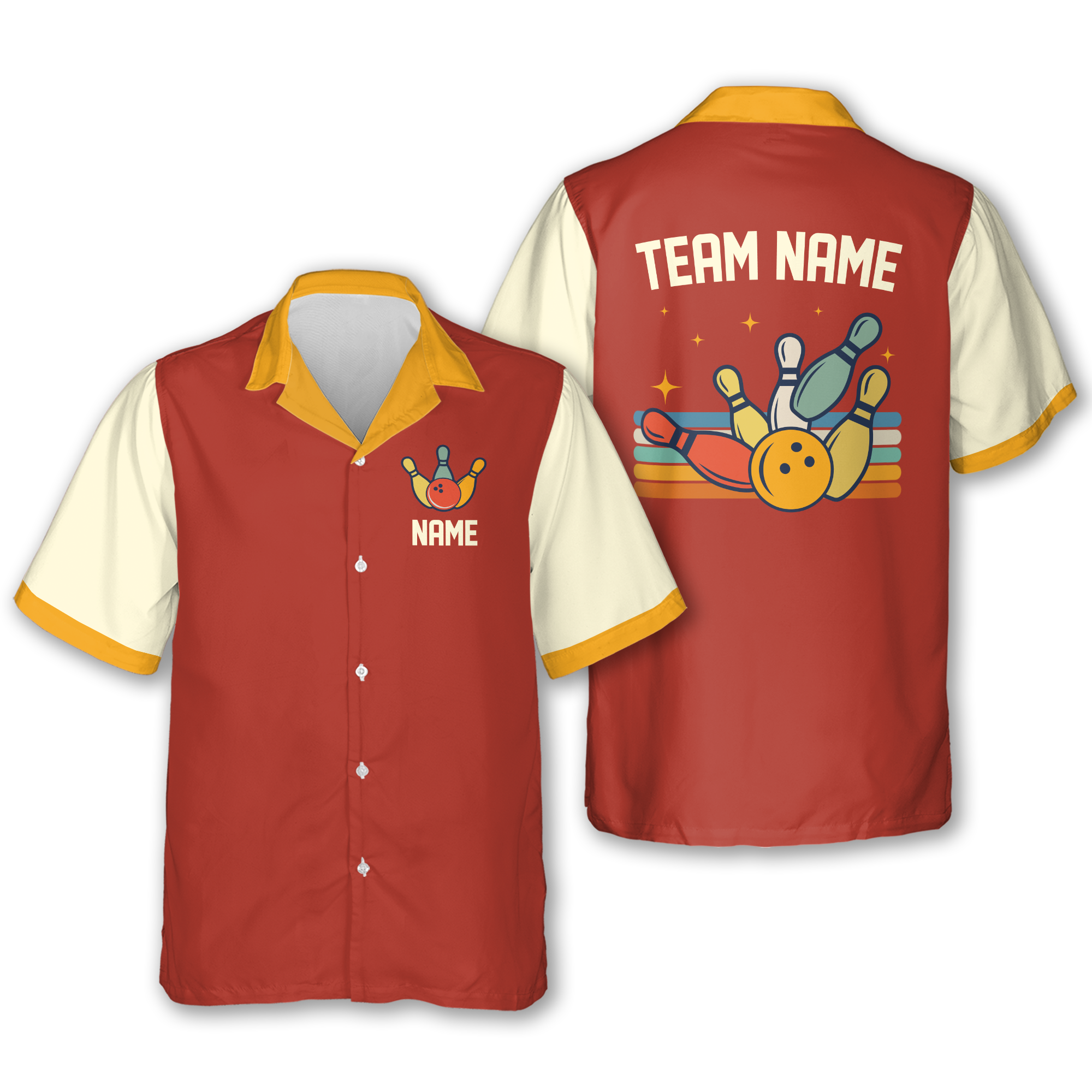 Custom Red Team Bowling Hawaiian Shirt For Men, Custom Retro Bowling Team Shirts BE0038