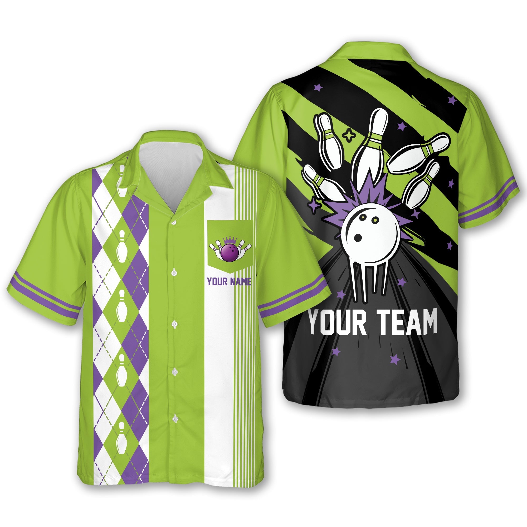 Custom Classic Lime Green Retro Bowling Hawaiian Shirts With Pockets Men, Custom Retro Bowling Team Shirts BE0069