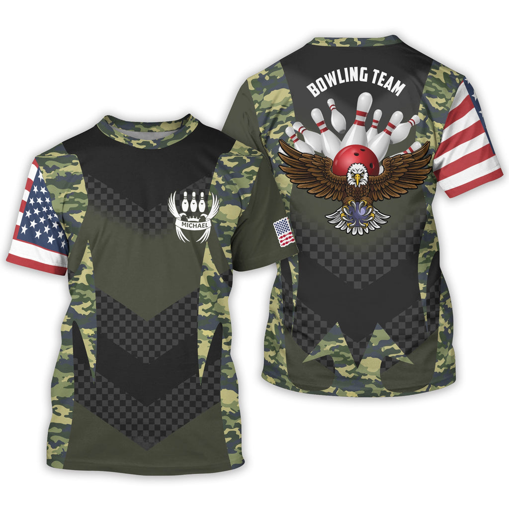 Custom American Eagles Camo Bowling Jersey Shirt For Men, Custom Team Camo Bowling Shirt BO0016