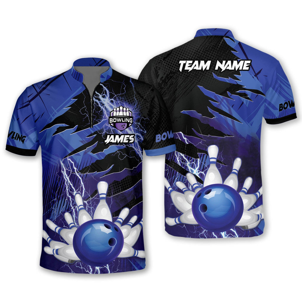 Custom Team Blue Bowling Jersey Shirt, Custom Thunder Bowling Team Shirt BO0364