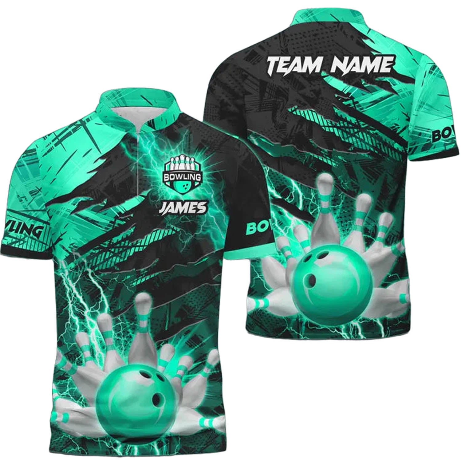 Custom Team Blue Bowling Jersey Shirt, Custom Thunder Bowling Team Shirt BO0364