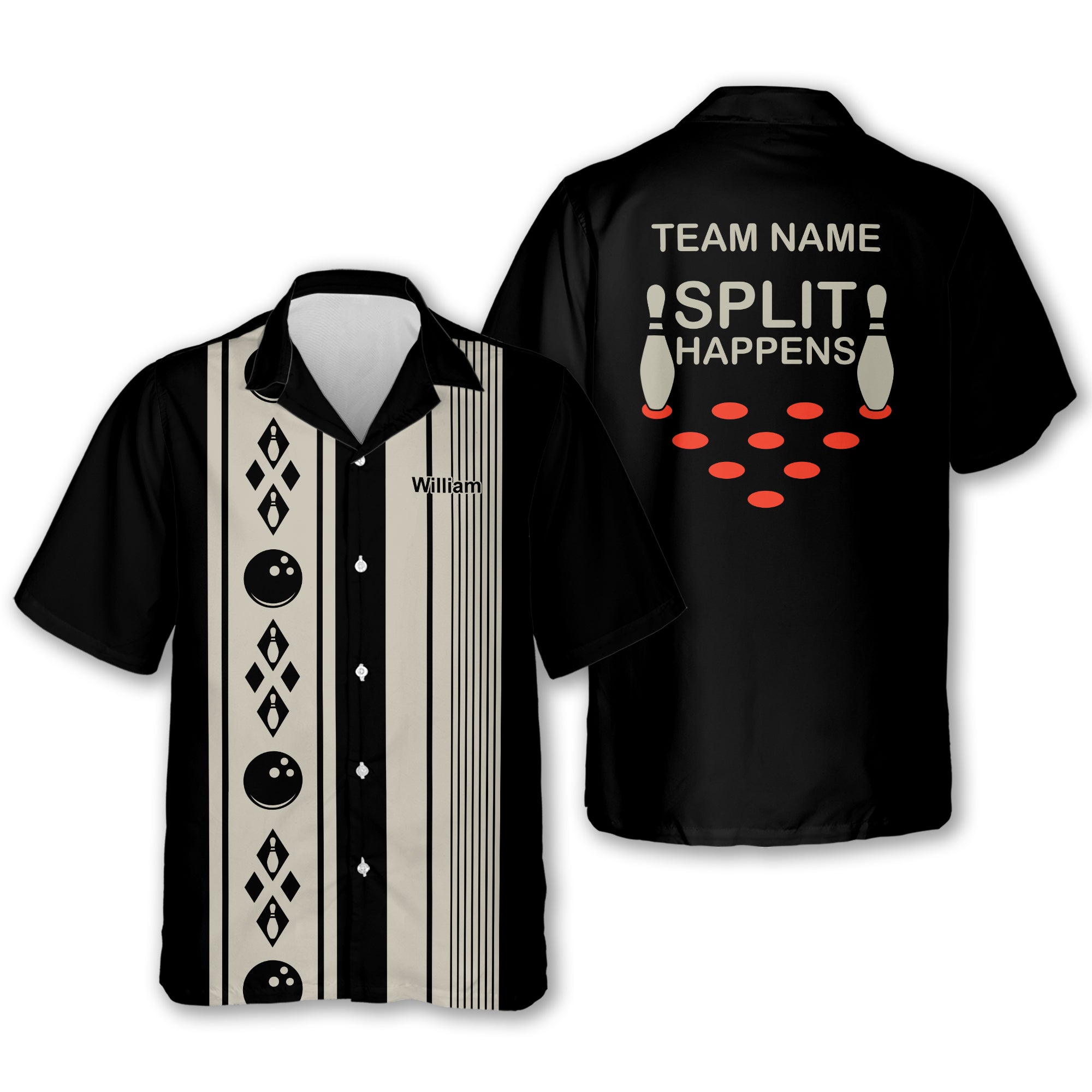 Custom Split Happens Bowling Hawaiian Shirt For Men, Custom Funny Bowling Team Shirts Vintage BZ0113