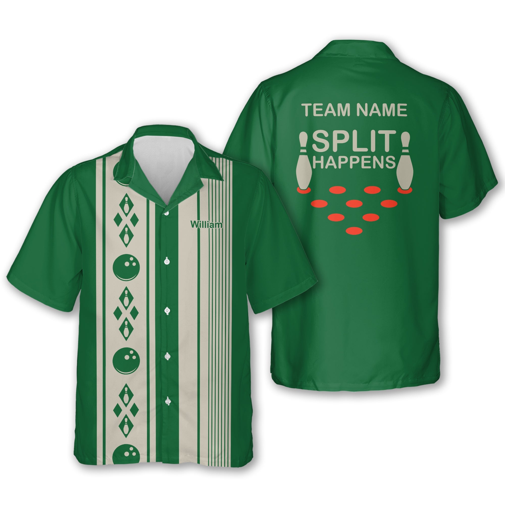 Custom Split Happens Bowling Hawaiian Shirt For Men, Custom Funny Bowling Team Shirts Vintage BZ0113