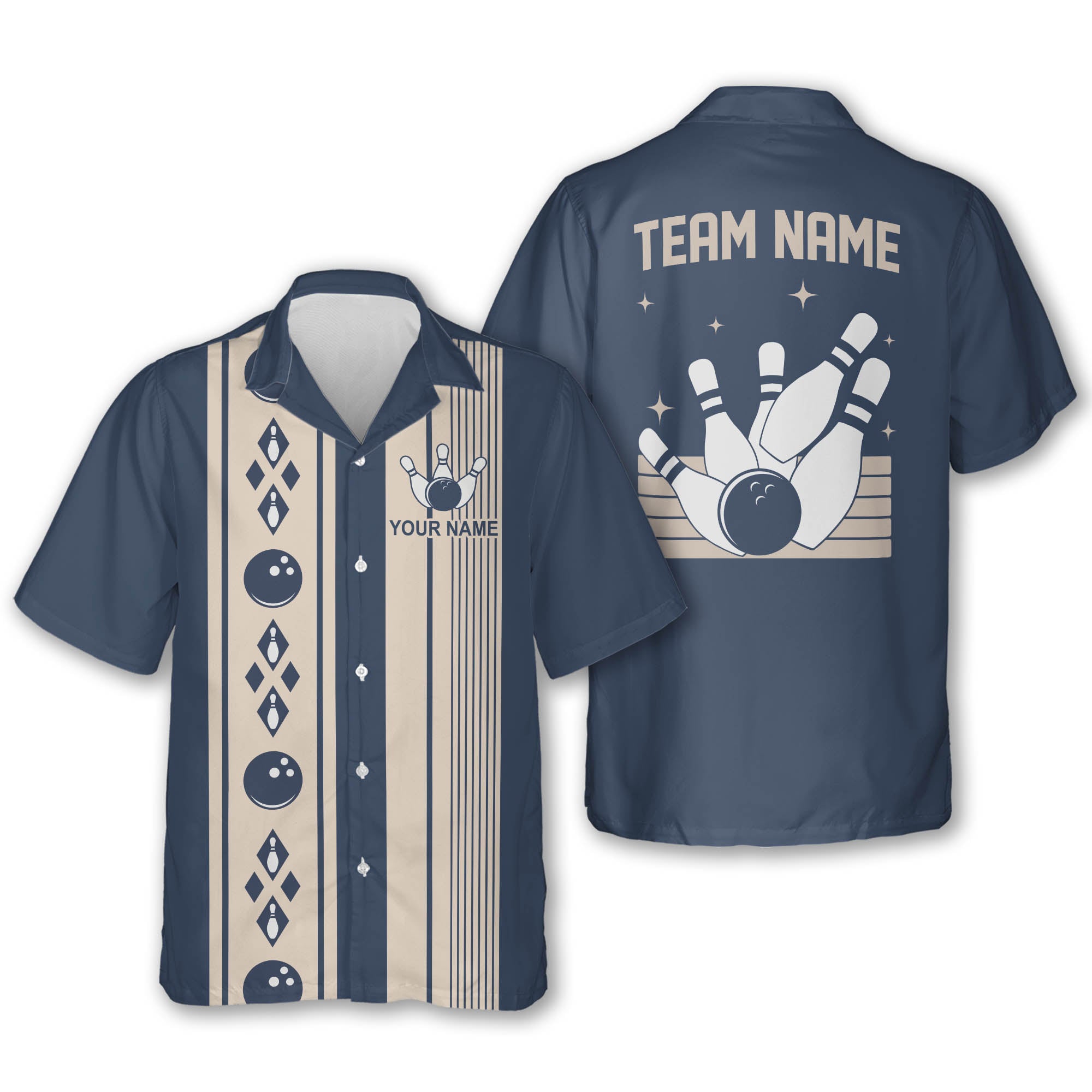 Custom Blue Vintage Bowling Hawaiian Shirt For Men, Custom Vintage Bowling Team Shirts BZ0118