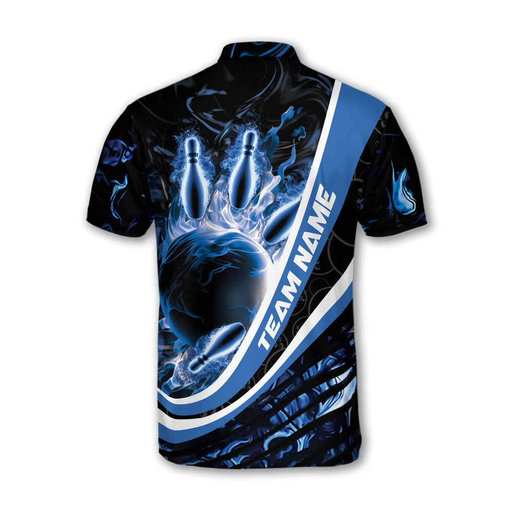 Custom Black And Blue Flame Bowling Jersey Shirt For Men, Custom Team Flame Bowling Shirt BZ0128