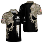 Custom Skull Bowling Polo Shirt For Men, Custom Camo Skull Bowling Shirt BZ0156