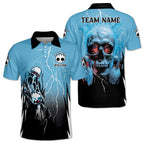 Custom Skull Bowling Polo Shirt For Men, Custom Black And Blue Skull Bowling Team Shirts BZ0158