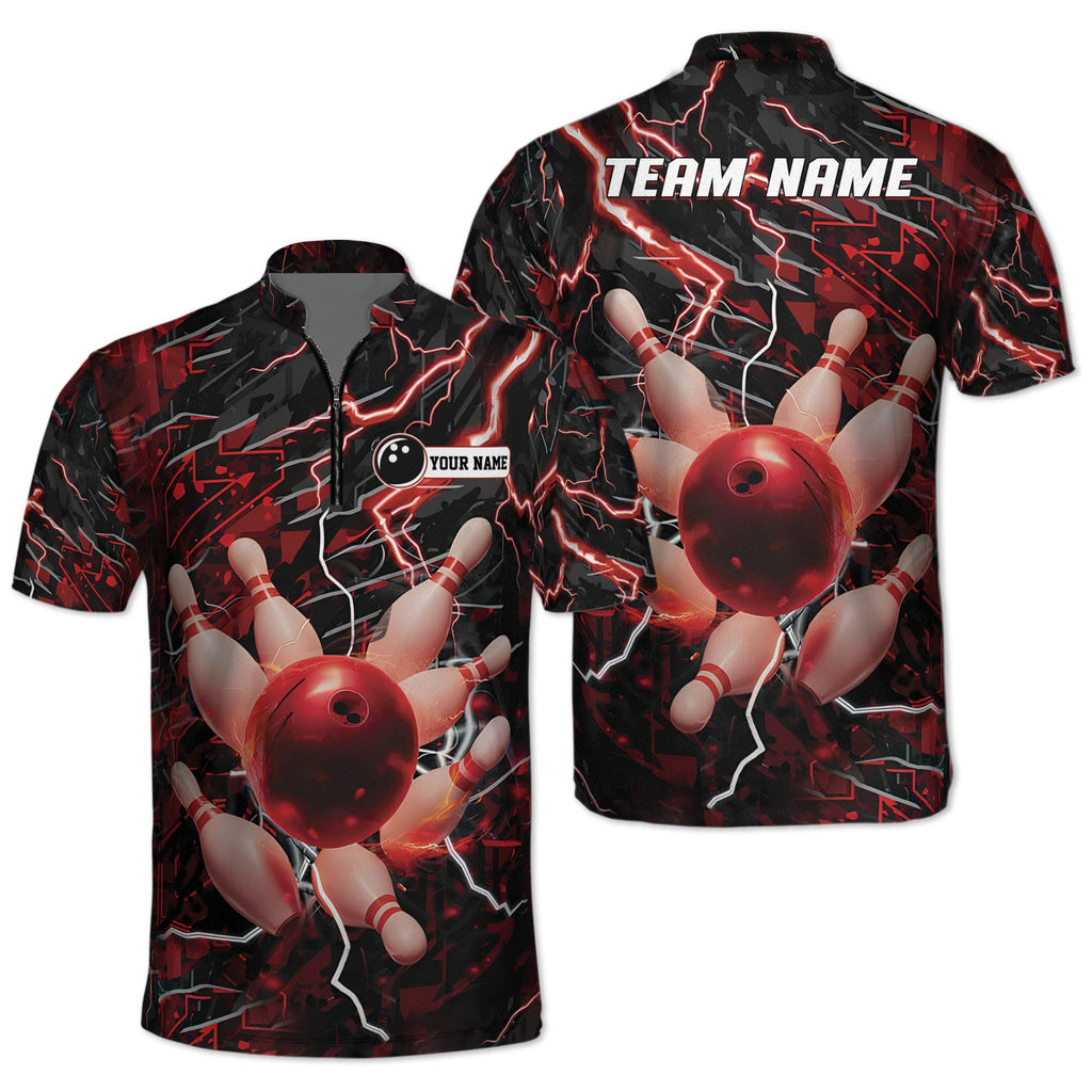 Custom Pink Team Bowling Jerseys Shirt For Men, Custom Thunder Bowling Team Shirts BZ0165
