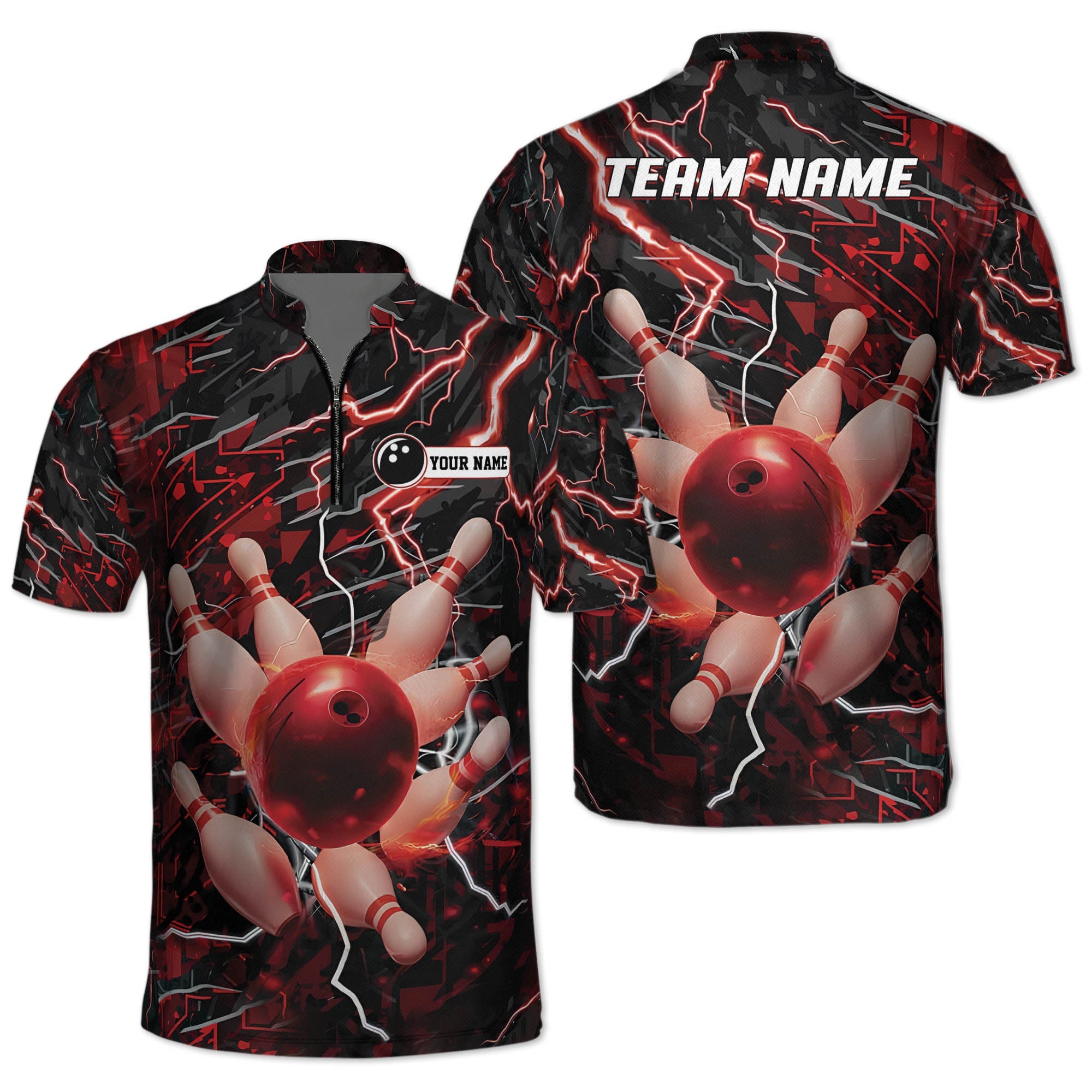 Custom Pink Team Bowling Jerseys Shirt For Men, Custom Thunder Bowling Team Shirts BZ0165