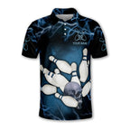 Custom Skull Bowling Polo Shirt For Men, Custom Black And Blue Skull Bowling Team Shirts BZ0191