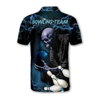 Custom Skull Bowling Polo Shirt For Men, Custom Black And Blue Skull Bowling Team Shirts BZ0191