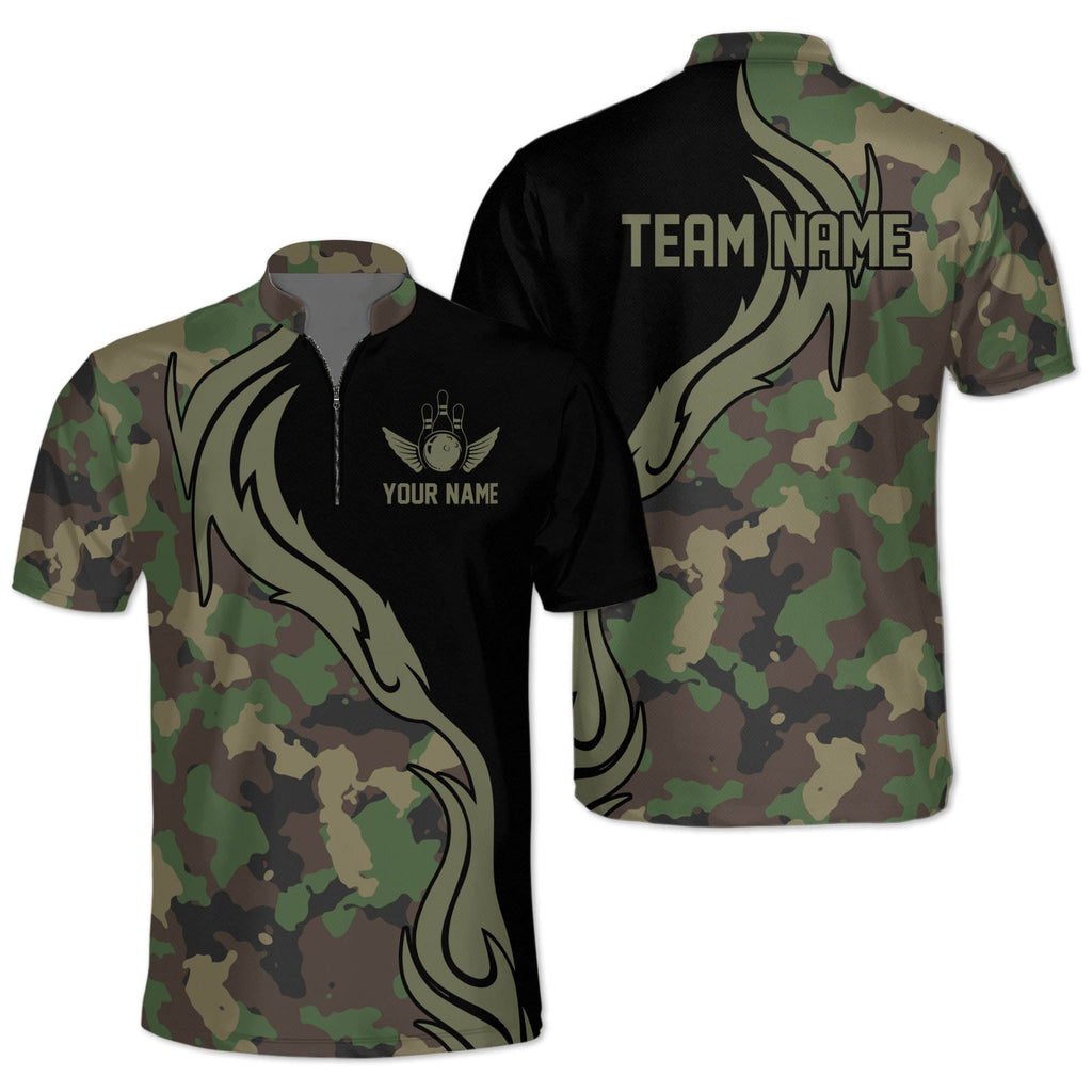 Custom Camo Bowling Jersey Shirt For Men, Custom Camouflage Bowling Team Shirts BZ0197