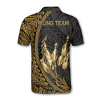 Custom Black And Gold Tribal Bowling Polo Shirt For Men, Custom Tribal Bowling Team Shirts BZ0202