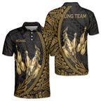 Custom Black And Gold Tribal Bowling Polo Shirt For Men, Custom Tribal Bowling Team Shirts BZ0202