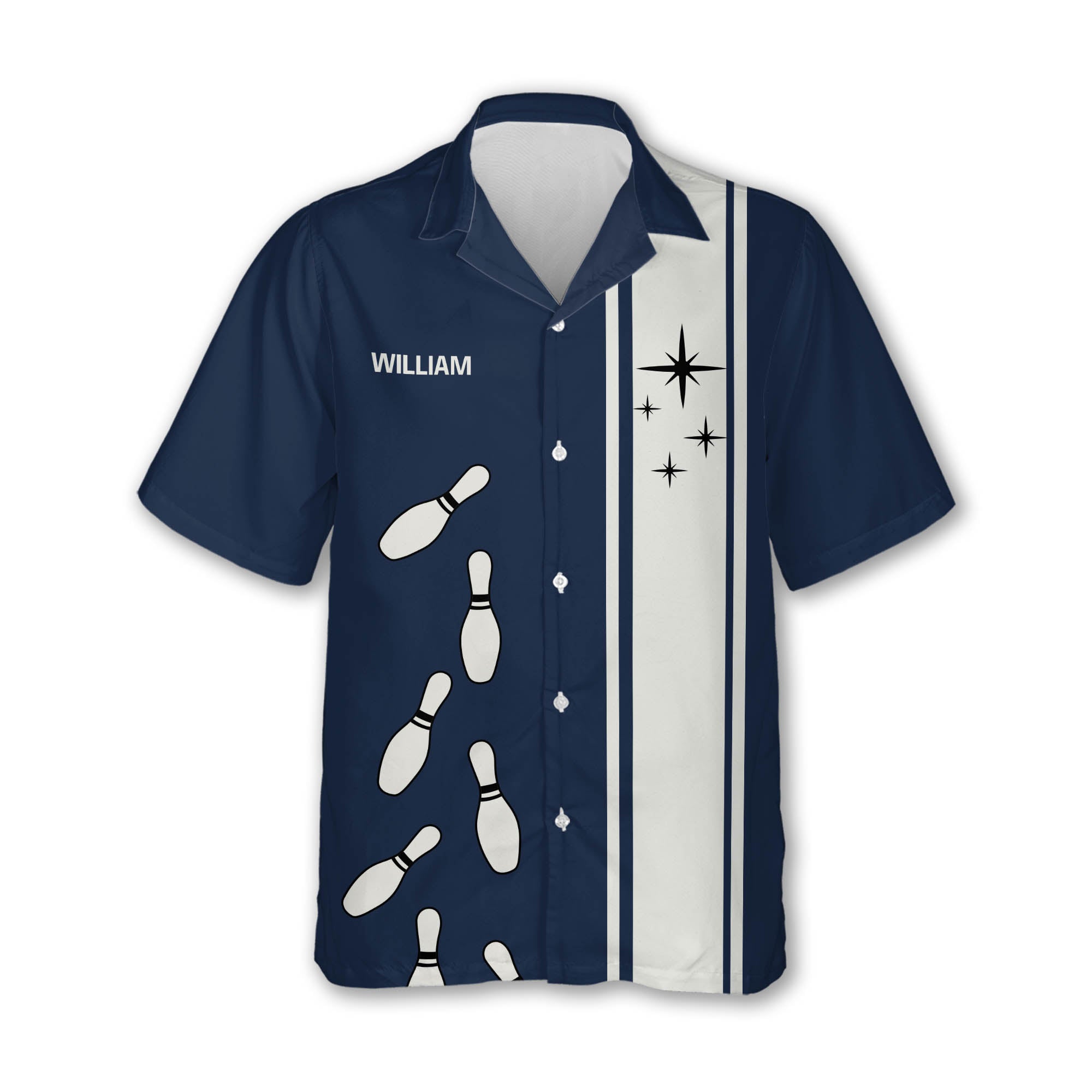 Blue And White Custom Bowling Hawaiian Shirt, Custom Blue And White Bowling Team Shirts BZ0215